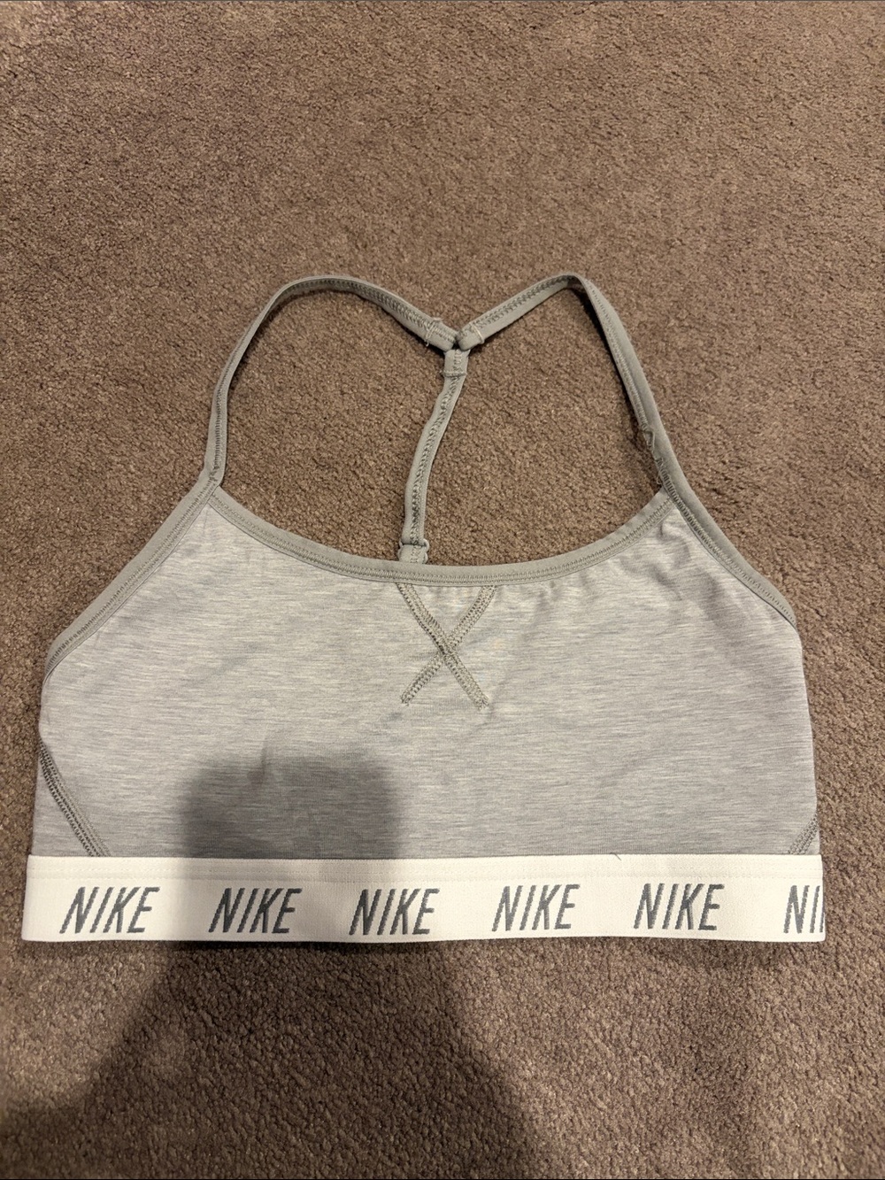 Nike Light Gray Racerback Sports Bra with Branded Elastic